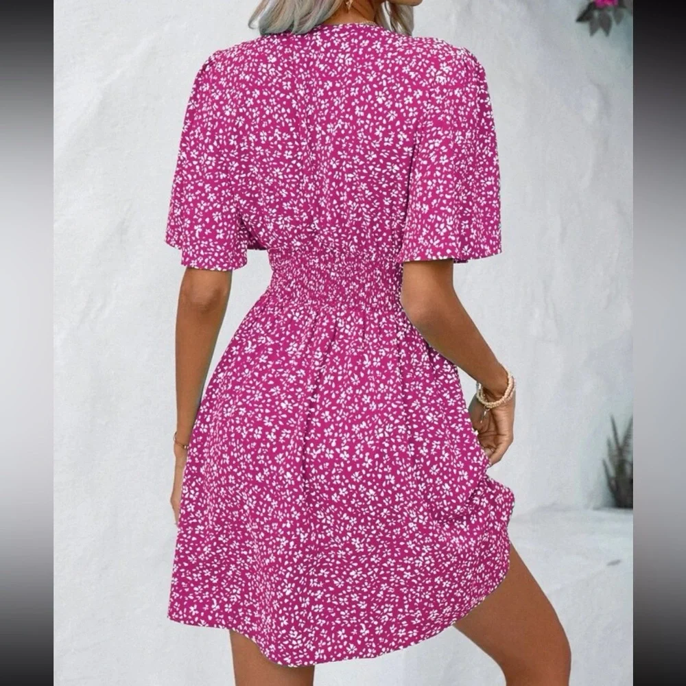 Boho floral print butterfly sleeve mini dress_2